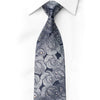 San-Dee silver silk rhinestone necktie with rose floral jacquard pattern and crystal rhinestone accents, worn on white dress shirt