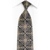Silber-Gold-Kartusche auf schwarzer Strass-Seidenkrawatte mit goldenen Glitzern