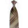 Beige Green Checkered On Brown Rhinestone Silk Tie