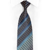 Blue Brown Striped Rhinestone Silk Necktie With Silver