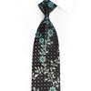 Blue Floral On Black Rhinestone Silk Necktie With Silver