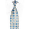 Blue Foulard On White Rhinestone Silk Necktie With Silver