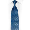 Geometric Floral On Blue Rhinestone Silk Tie With Silver