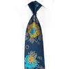 Gold Blue Floral Rhinestone Silk Necktie - 1