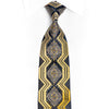 Gold Geometric And Cartouche On Navy Silk Tie With Silver