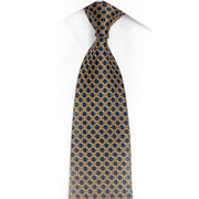 Gold Geometric Design On Navy Blue Rhinestone Silk Necktie