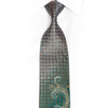 Gold Scrolls Teal Geometric On Brown Rhinestone Tie