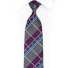 Gray Purple Plaid Rhinestone Silk Necktie With Silver