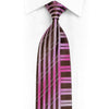 Purple Stripes On Brown Rhinestone Silk Necktie With Silver