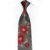 Red Floral On Silver Rhinestone Silk Tie With Sparkles - 1