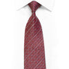 Red Geometric On Silver Silk Tie With Rhinestones &