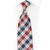 Silver Blue Red Plaid Design Rhinestone Silk Necktie - 1