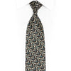 Silver Geometric Trellis On Navy Rhinestone Silk Tie