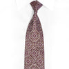 Silver Ornate Design On Burgundy Rhinestone Silk Necktie