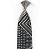 Silver Striped Geometric On Black Rhinestone Tie