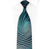 Teal Geometric On Navy Rhinestone Silk Necktie With Silver