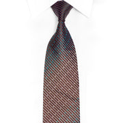 Teal Silver Striped On Brown Rhinestone Silk Tie