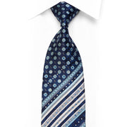 Herren-Krawatte aus Seide mit Strasssteinen, gestreift, geometrisch, floral auf Marineblau mit Glitzer