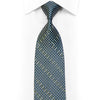 Green Micro Squares On Navy Blue Rhinestone Necktie With Silver Sparkles