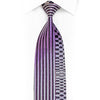 Silberne, violette, vertikal gestreifte Seidenkrawatte mit Strasssteinen in Marineblau und Glitzer