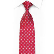 Strass-Krawatte aus Seide, silberfarben, geometrisch auf Rot mit Glitzer