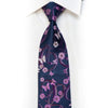 Indian Homme Rhinestone Silk Necktie Purple Butterflies & Floral On Navy With Sparkles
