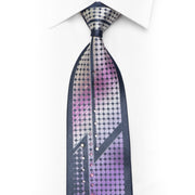 Strass-Krawatte aus Seide, lila, geometrisch auf Marineblau mit Solver Sparkles