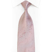 Silberne Krawatte aus Seide mit geometrischen Punkten auf lachsrosa Strasssteinen