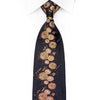 Lancetti Strass-Seidenkrawatte, goldenes orangefarbenes Blumenmuster auf Marineblau mit goldenen Glitzern