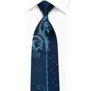 Micheal Angelo Strass-Krawatte, Akanthus-Schriftrollen auf Blau mit Glitzer