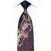 Rhinestone Silk Necktie Silver Orange Acanthus Floral Scrolls On Blue With Sparkles