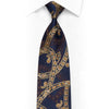 Mila Schon Rhinestone Silk Necktie — Gold Scroll & Paisley on Navy Blue