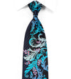 Naboth Herren-Krawatte aus Seide mit Strasssteinen, blaues Akanthusmuster auf Marineblau mit rosa Glitzern