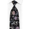 Perry Ellis Strass-Seidenkrawatte, silberfarbenes rosa Blumenmuster auf Schwarz mit Glitzern
