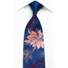 Renoma Silk Necktie Pink Floral & Burgundy Scrolls On Blue With Rhinestones