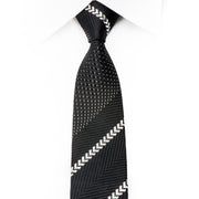 ZioZia Men's Skinny Silk Tie Silver Stripes & Micro Dots On Black