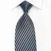 Aquascutum Men's Rhinestone Silk Tie Striped On Blue With Silver Sparkles - San-Dee