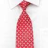 Aquascutum Mens Silk Rhinestone Tie Silver Geometric On Red With Silver Sparkles - San-Dee