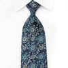 Aquascutum Rhinestone Necktie Turquoise Floral On Dark Blue With Sparkles - San-Dee