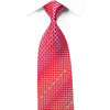 Aquascutum Rhinestone Silk Necktie Geometric On red With Silver Sparkles - San-Dee