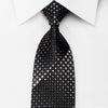 Basic Elle Crystal Studded Black Rhinestone Necktie Silver Checker Squares On Black With Silver Sparkles - San-Dee