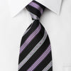 Basic Elle Men's Silk Necktie Stripes On Black Sparkling With Rhinestones - San-Dee