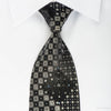 Basic Elle Rhinestone Silk Necktie Silver Geometric On Black With Silver Sparkles - San-Dee