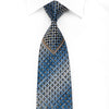 Blu Moon Men's Crystal Silk Necktie Blue Checkered & V-Striped On Navy With Gold Sparkles - San-Dee