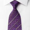 Bruno Baffi Silk Necktie Striped Rhinestones & Purple Cartouche On Black - San-Dee