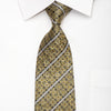 Cabrini Men's Silk Necktie Golden Floral & Striped On Navy Sparkling With Rhinestones - San-Dee