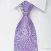 Charles de Alma Silk Necktie Paisley On Mauve With Colorful Rhinestones - San-Dee