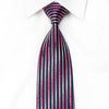 Charles Jourdan Men's Crystal silk Necktie Pink Blue Vertical Striped With Silver Sparkles - San-Dee