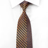 Charles Jourdan Men's Silk Rhinestone Tie Orange Striped On Brown With Silver Sparkles - San-Dee