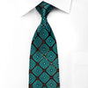 Charles Jourdan Men's Silk Tie Turquoise Geometric On Black Sparkling With Rhinestones - San-Dee